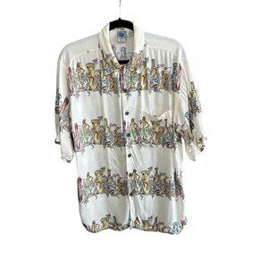 Gotcha Sport Vintage 90s Hawaiian Tiki Panel Print Rockabilly Aloha Shirt Size M